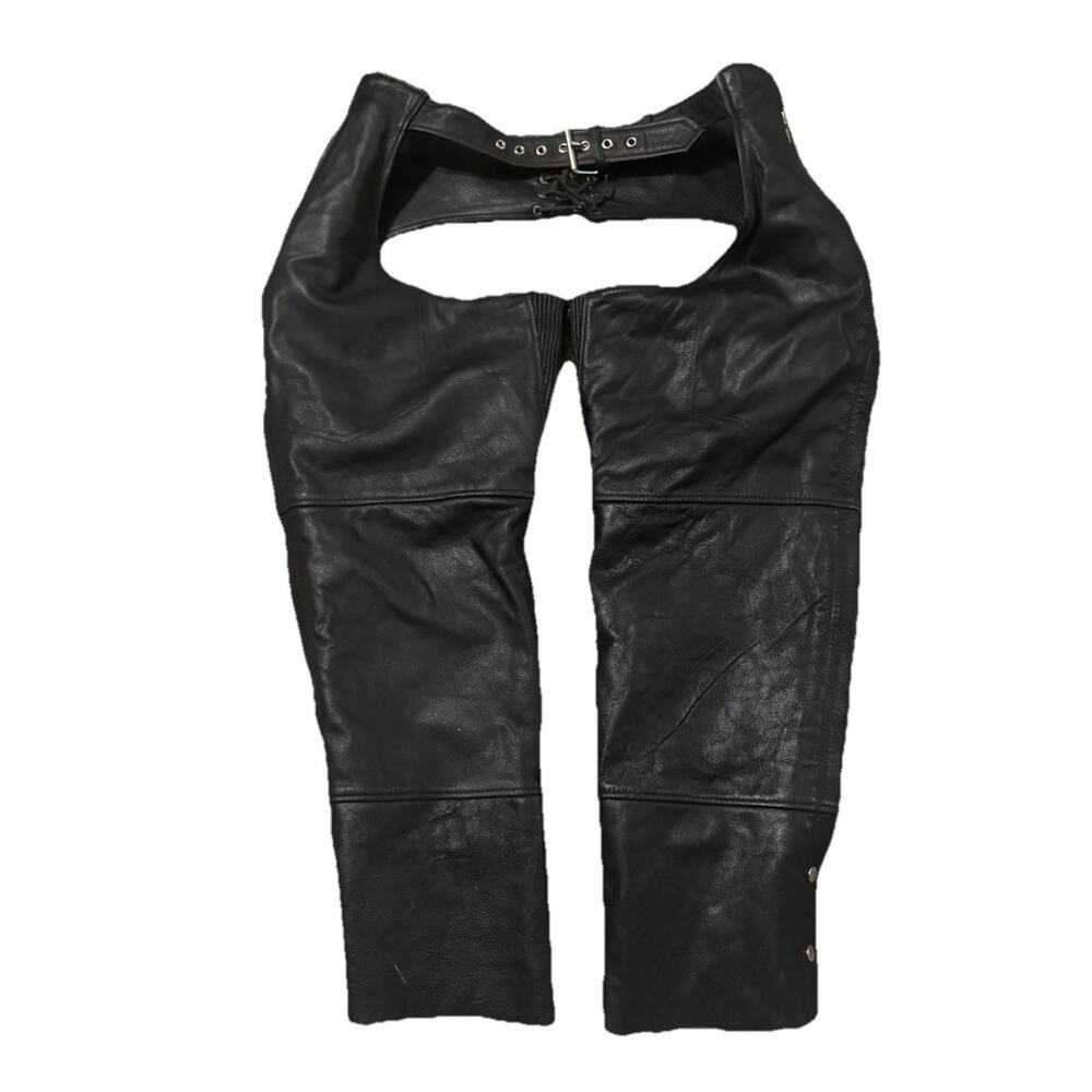Fmc Leather Motorcycle Chaps 2x Black Lined Biker Riding Pants